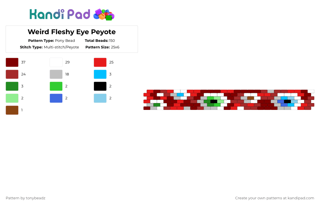 Weird Fleshy Eye Peyote - Pony Bead Pattern by tonybeadz on Kandi Pad - eyeballs,cuff,spooky,halloween,red,beige,brown