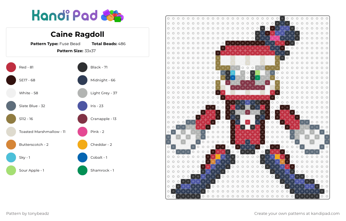 Caine Ragdoll - Fuse Bead Pattern by tonybeadz on Kandi Pad - red,purple,brown,gray,colorful