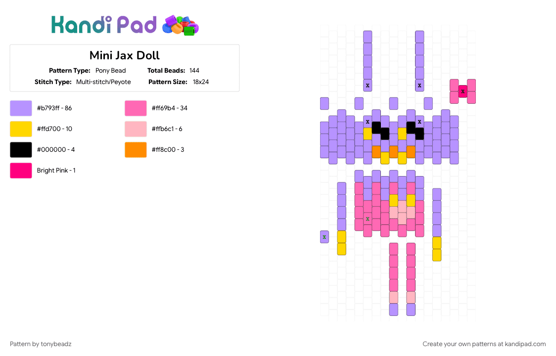 Mini Jax Doll (UPDATED) - Pony Bead Pattern by tonybeadz on Kandi Pad - pink