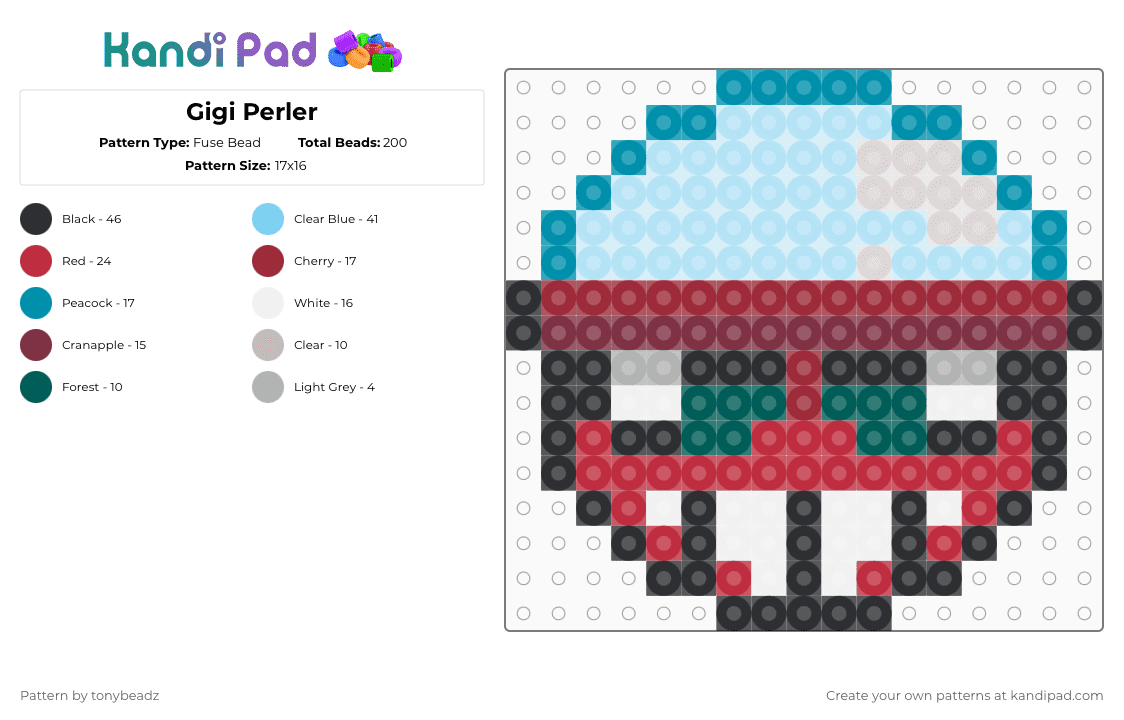 Gigi Perler - Fuse Bead Pattern by tonybeadz on Kandi Pad - light blue,red