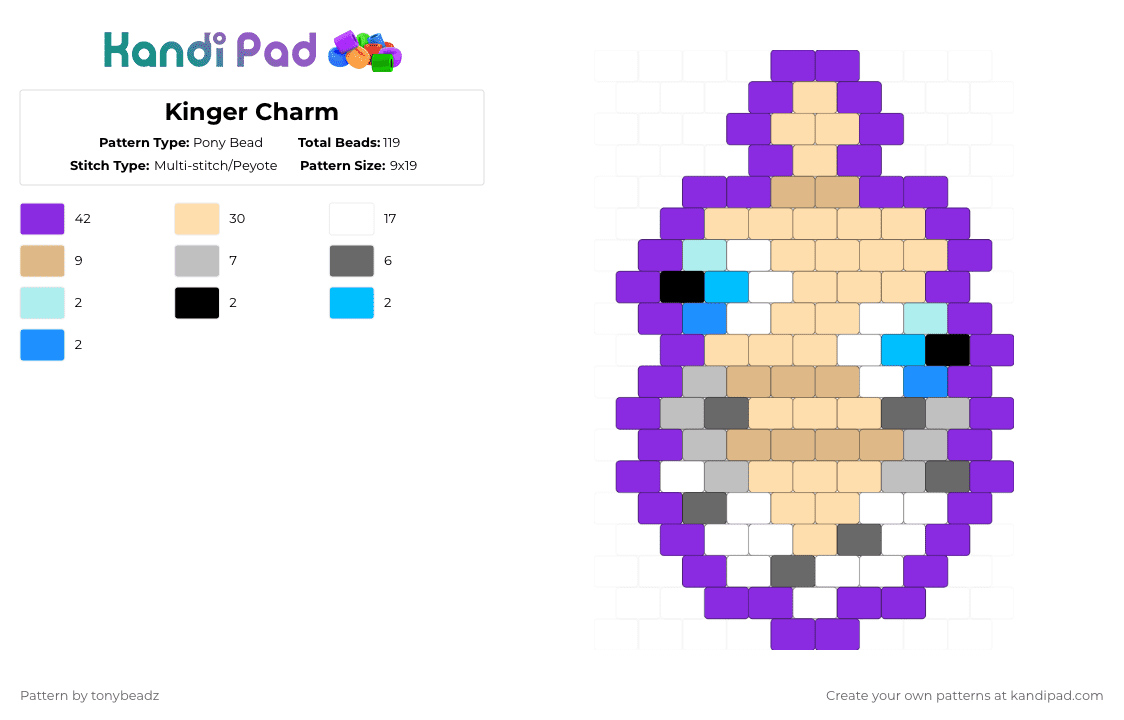 Kinger Charm - Pony Bead Pattern by tonybeadz on Kandi Pad - purple,beige,tadc,kinger,charm,circus,chess
