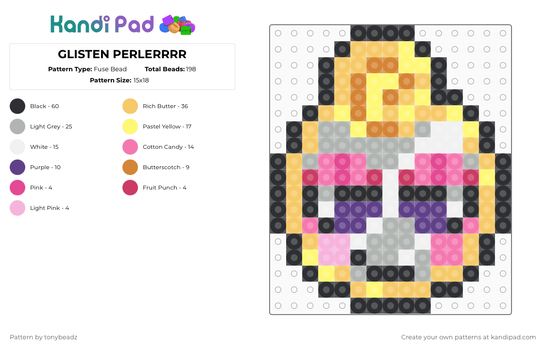 GLISTEN PERLERRRR - Fuse Bead Pattern by tonybeadz on Kandi Pad - yellow,beige,pink