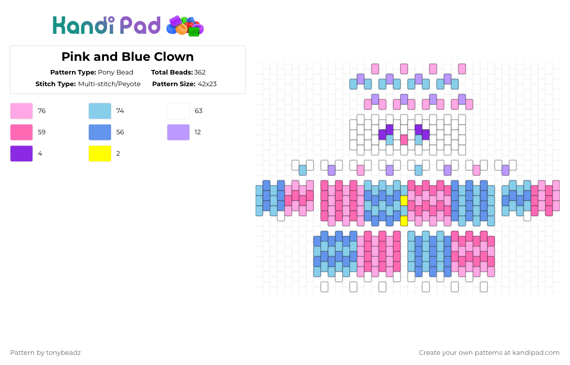 Pink and Blue Clown - Pony Bead Pattern by tonybeadz on Kandi Pad - pink,light blue