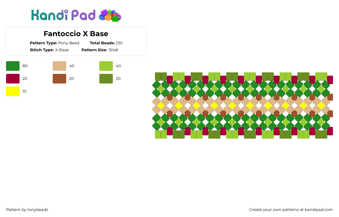 Fantoccio X Base - Pony Bead Pattern by tonybeadz on Kandi Pad - fantoccio,billie bust up,cuff,x-base,earthy,green