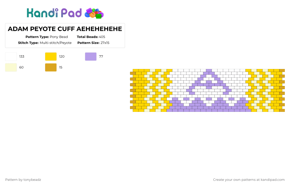 ADAM PEYOTE CUFF AEHEHEHEHE - Pony Bead Pattern by tonybeadz on Kandi Pad - yellow,pink