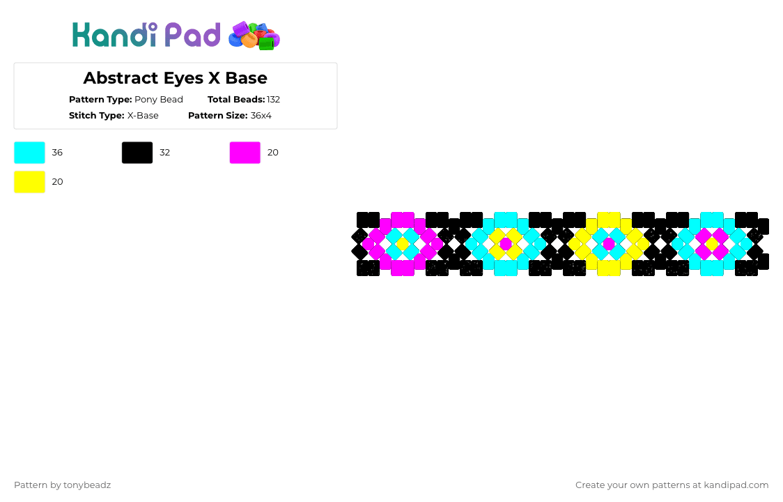 Abstract Eyes X Base - Pony Bead Pattern by tonybeadz on Kandi Pad - light blue