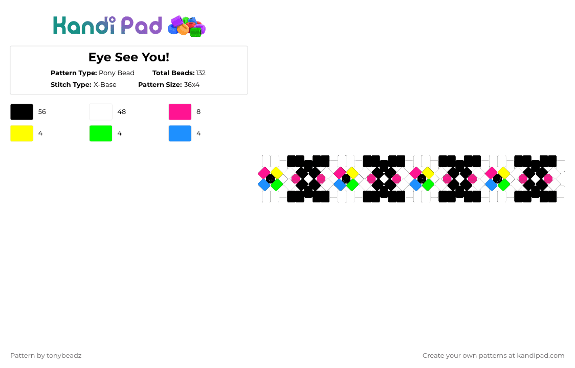 Eye See You! - Pony Bead Pattern by tonybeadz on Kandi Pad - white,pink