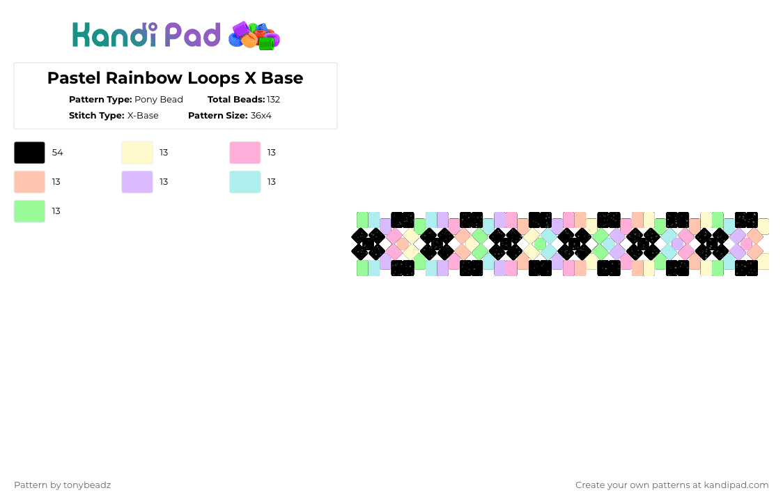 Pastel Rainbow Loops X Base - Pony Bead Pattern by tonybeadz on Kandi Pad - pink