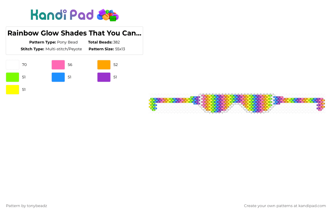 Rainbow Glow Shades That You Can’t See Out Of!! WOWZER - Pony Bead Pattern by tonybeadz on Kandi Pad - light blue,pink,yellow,colorful