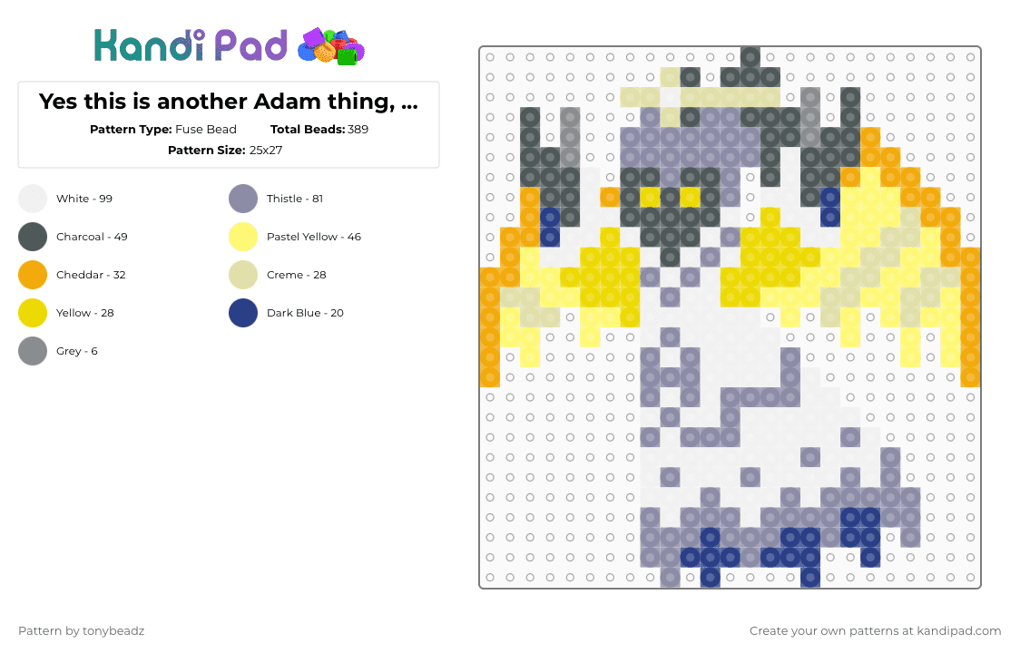 Yes this is another Adam thing, shush - Fuse Bead Pattern by tonybeadz on Kandi Pad - yellow,gray
