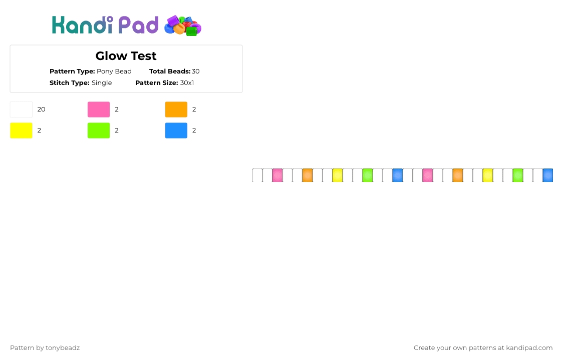 Glow Test - Pony Bead Pattern by tonybeadz on Kandi Pad - colorful, green, orange, white
