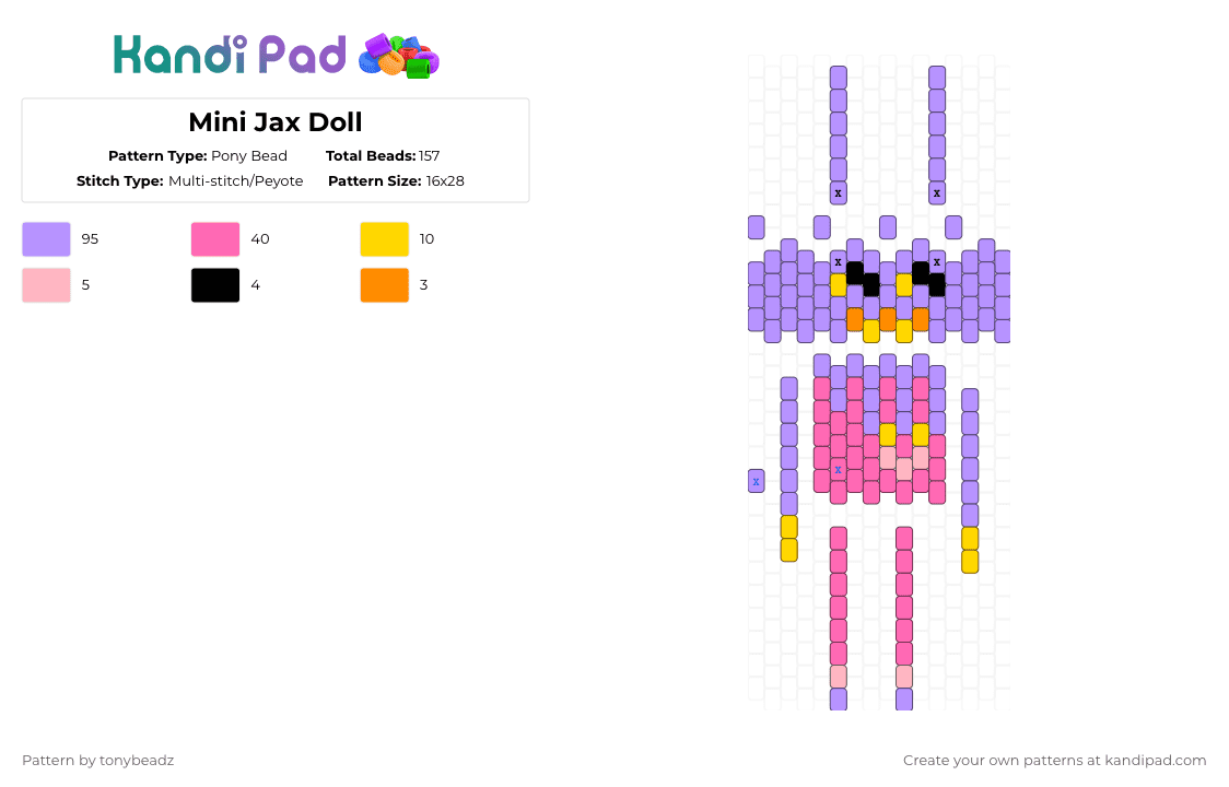 Mini Jax Doll - Pony Bead Pattern by tonybeadz on Kandi Pad - pink