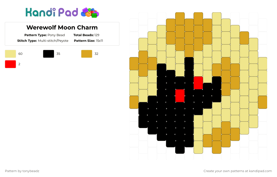 Werewolf Moon Charm - Pony Bead Pattern by tonybeadz on Kandi Pad - yellow,orange