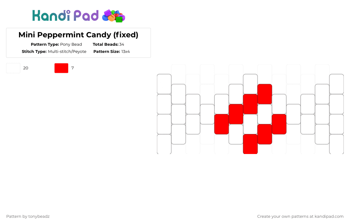 Mini Peppermint Candy (fixed) - Pony Bead Pattern by tonybeadz on Kandi Pad - white