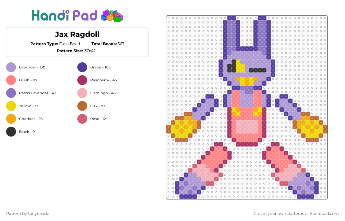 Jax Ragdoll - Fuse Bead Pattern by tonybeadz on Kandi Pad - purple,pink,red