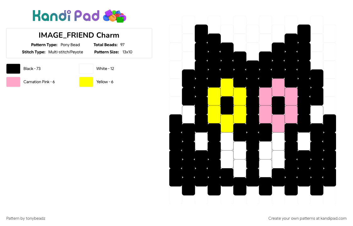 IMAGE_FRIEND Charm - Pony Bead Pattern by tonybeadz on Kandi Pad - black, cat, deltarune, friend, friend inside me, mike, pink, smile, toby fox, utdr, yellow