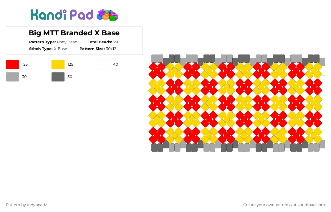 Big MTT Branded X Base - Pony Bead Pattern by tonybeadz on Kandi Pad - red, yellow