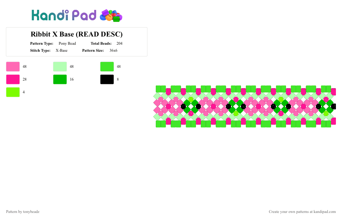 Ribbit X Base (READ DESC) - Pony Bead Pattern by tonybeadz on Kandi Pad - pink,green,ribbit,frog,tadc,ribbit tadc,x base