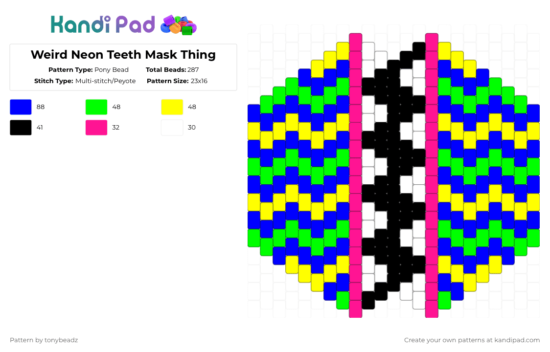 Weird Neon Teeth Mask Thing - Pony Bead Pattern by tonybeadz on Kandi Pad - purple