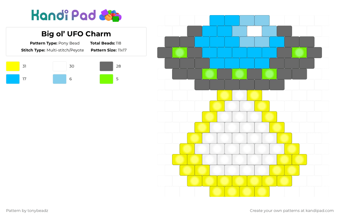 UFO Charm Pony Bead Pattern - Kandi Pad | Kandi Patterns, Fuse Bead ...