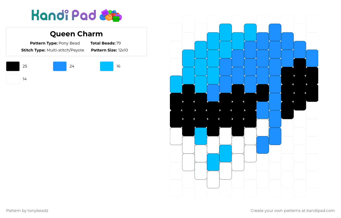 Queen Charm - Pony Bead Pattern by tonybeadz on Kandi Pad - light blue,queen,cyber,deltarune,toby fox,lmao,family guy funny moments