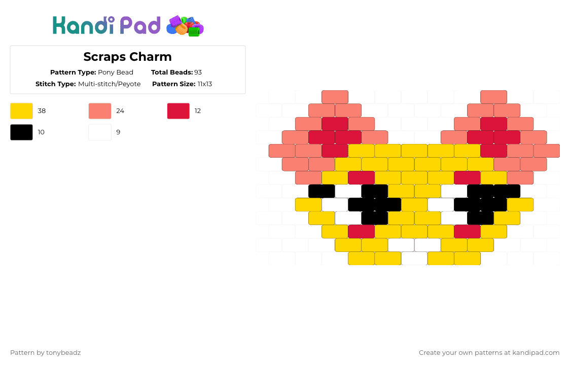 Scraps Charm - Pony Bead Pattern by tonybeadz on Kandi Pad - orange,yellow