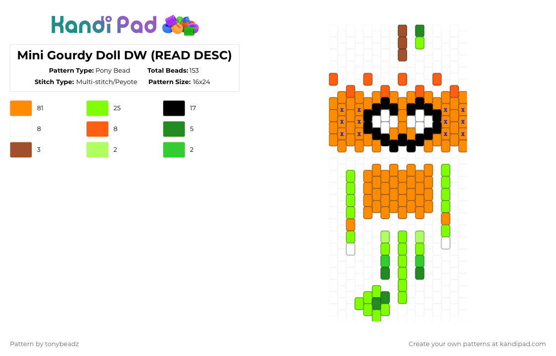 Mini Gourdy Doll DW (READ DESC) - Pony Bead Pattern by tonybeadz on Kandi Pad - orange