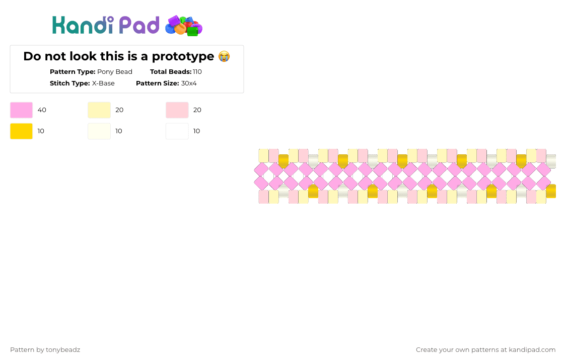 Simple Dandy’s World Glisten X Base - Pony Bead Pattern by tonybeadz on Kandi Pad - yellow,pink