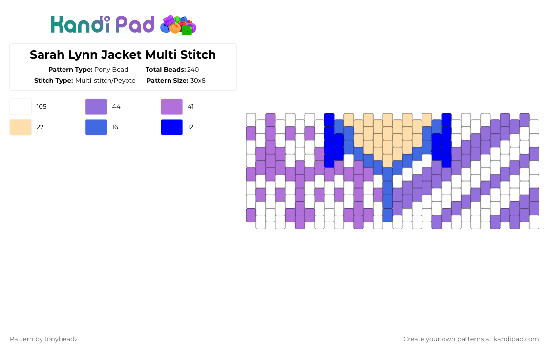Sarah Lynn Jacket Multi Stitch - Pony Bead Pattern by tonybeadz on Kandi Pad - purple,pink