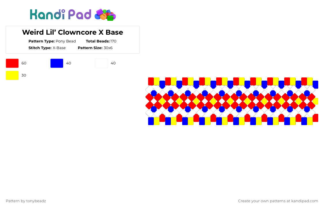 Weird Lil’ Clowncore X Base - Pony Bead Pattern by tonybeadz on Kandi Pad - red