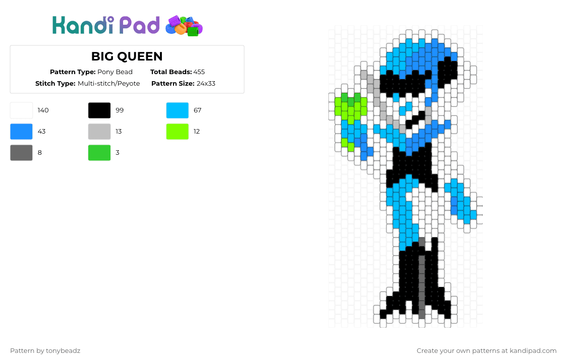 BIG QUEEN - Pony Bead Pattern by tonybeadz on Kandi Pad - cyber, deltarune, family guy funny moments, light blue, lmao, queen, toby fox, white