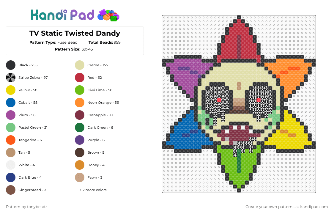 TV Static Twisted Dandy - Fuse Bead Pattern by tonybeadz on Kandi Pad - black,yellow,orange,pink,colorful