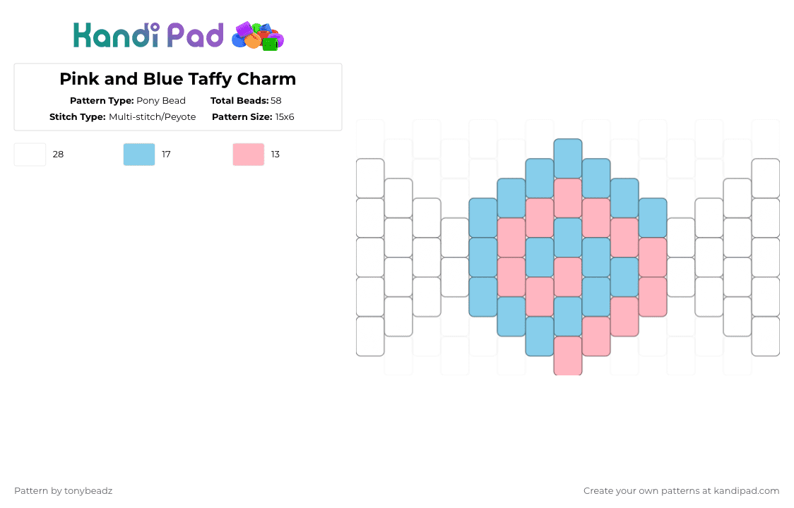 Pink and Blue Taffy Charm - Pony Bead Pattern by tonybeadz on Kandi Pad - light blue,pink