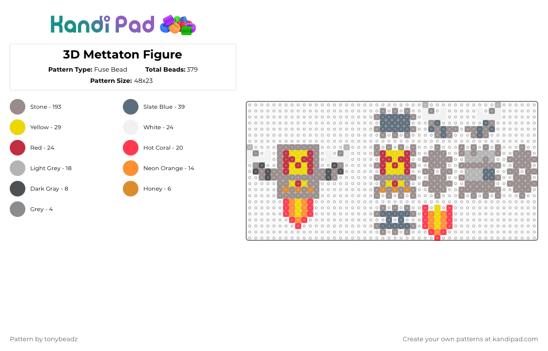 3D Mettaton Figure - Fuse Bead Pattern by tonybeadz on Kandi Pad - gray