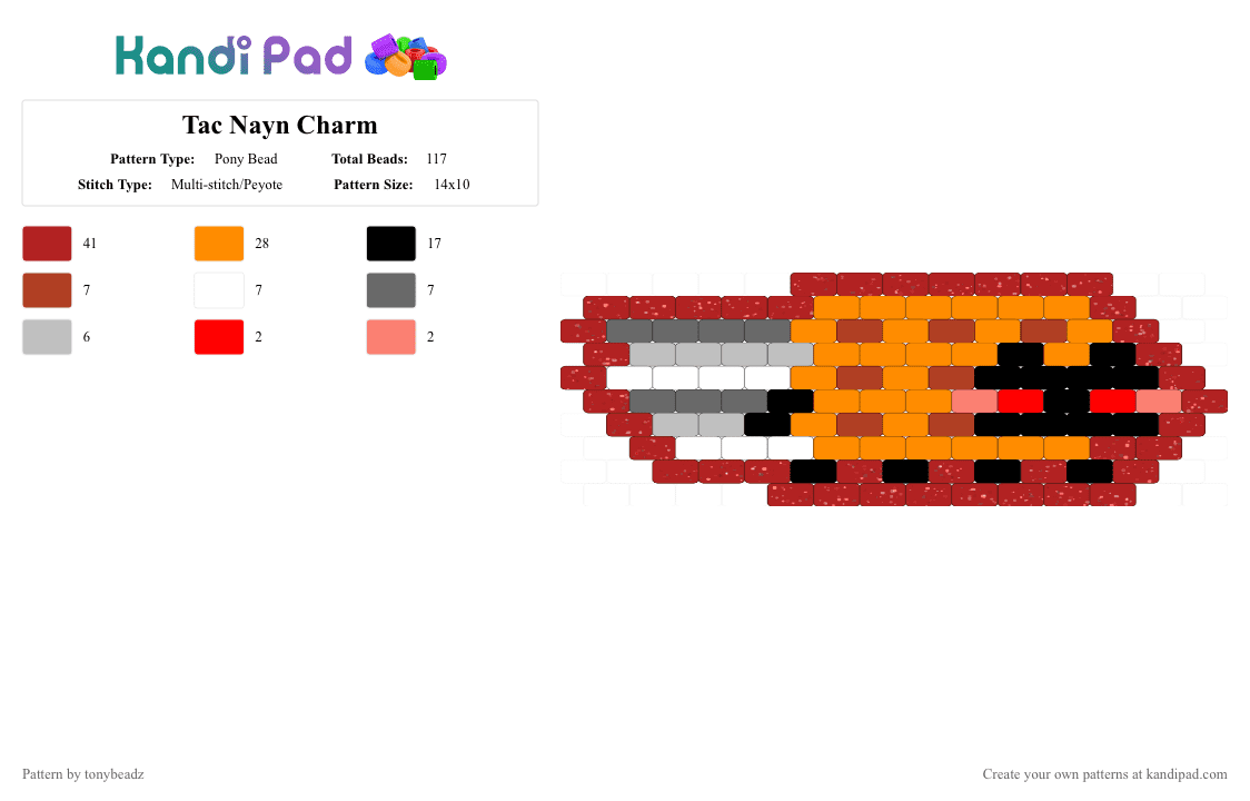 Tac Nayn Charm - Pony Bead Pattern by tonybeadz on Kandi Pad - red,orange,nyan cat,cat,meme,tac nayn,grayscale,waffle