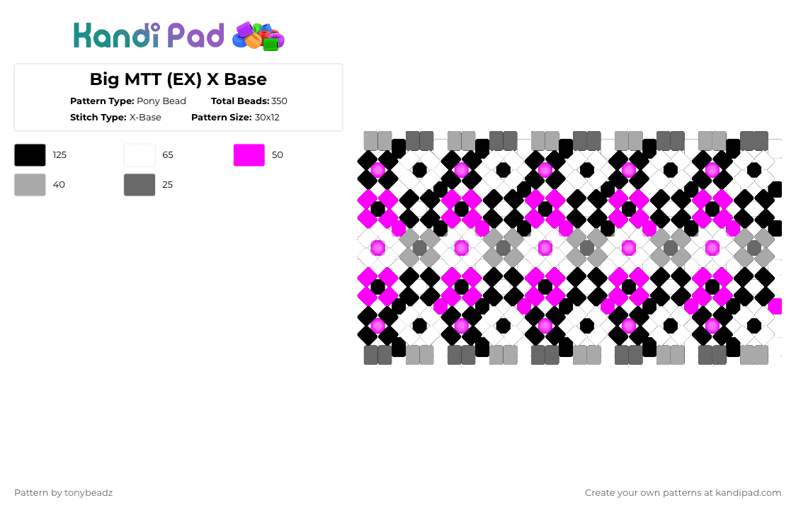 Big MTT (EX) X Base - Pony Bead Pattern by tonybeadz on Kandi Pad - pink
