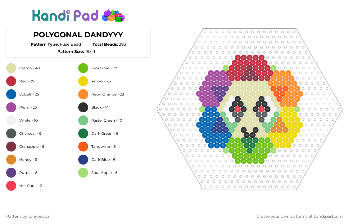 POLYGONAL DANDYYY - Fuse Bead Pattern by tonybeadz on Kandi Pad - yellow,red,orange,colorful