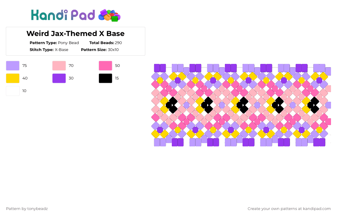 Weird Jax-Themed X Base - Pony Bead Pattern by tonybeadz on Kandi Pad - pink