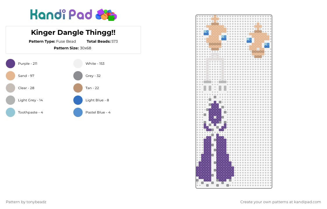 Kinger Dangle Thingg!! - Fuse Bead Pattern by tonybeadz on Kandi Pad - beige,purple