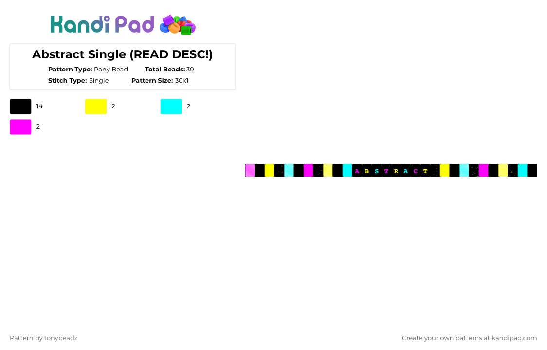Abstract Single (READ DESC!) - Pony Bead Pattern by tonybeadz on Kandi Pad - black,yellow,light blue