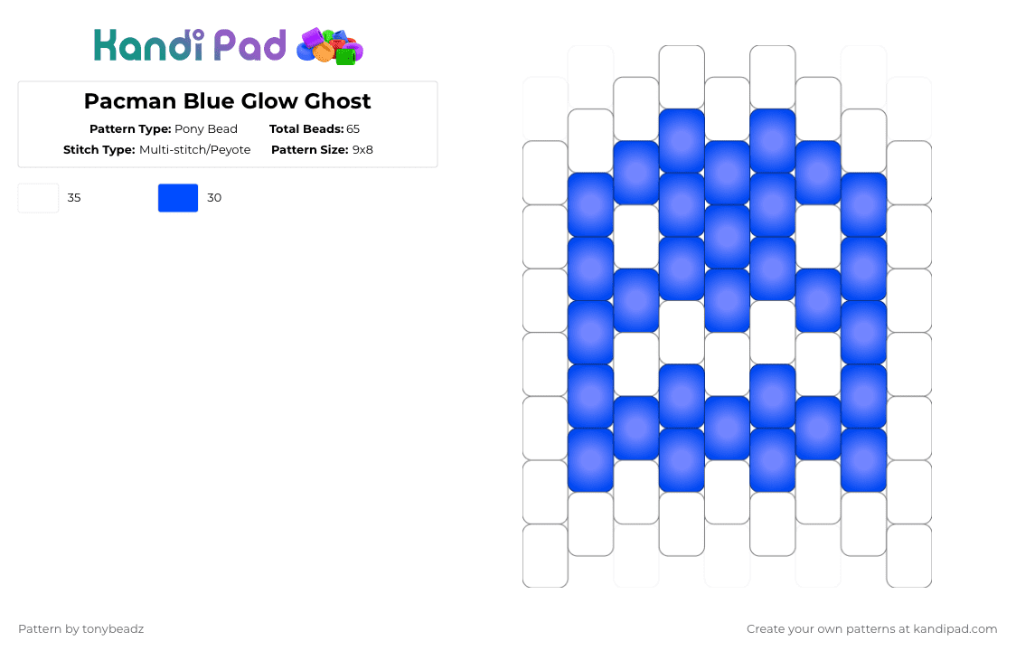Pacman Blue Glow Ghost - Pony Bead Pattern by tonybeadz on Kandi Pad - white,blue