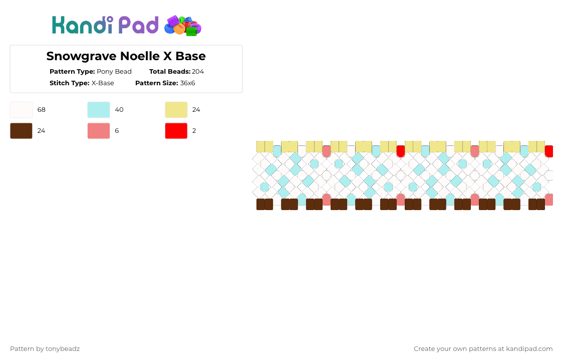 Snowgrave Noelle X Base - Pony Bead Pattern by tonybeadz on Kandi Pad - brown, light blue, white, yellow