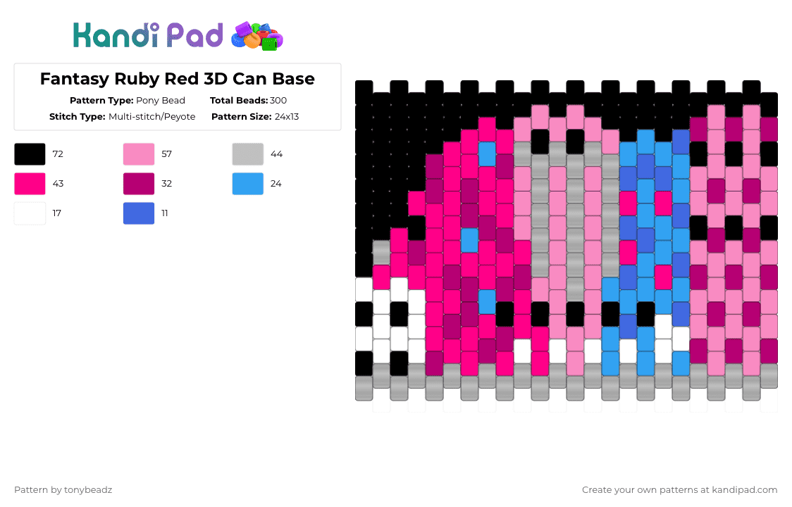 Fantasy Ruby Red 3D Can Base - Pony Bead Pattern by tonybeadz on Kandi Pad - pink