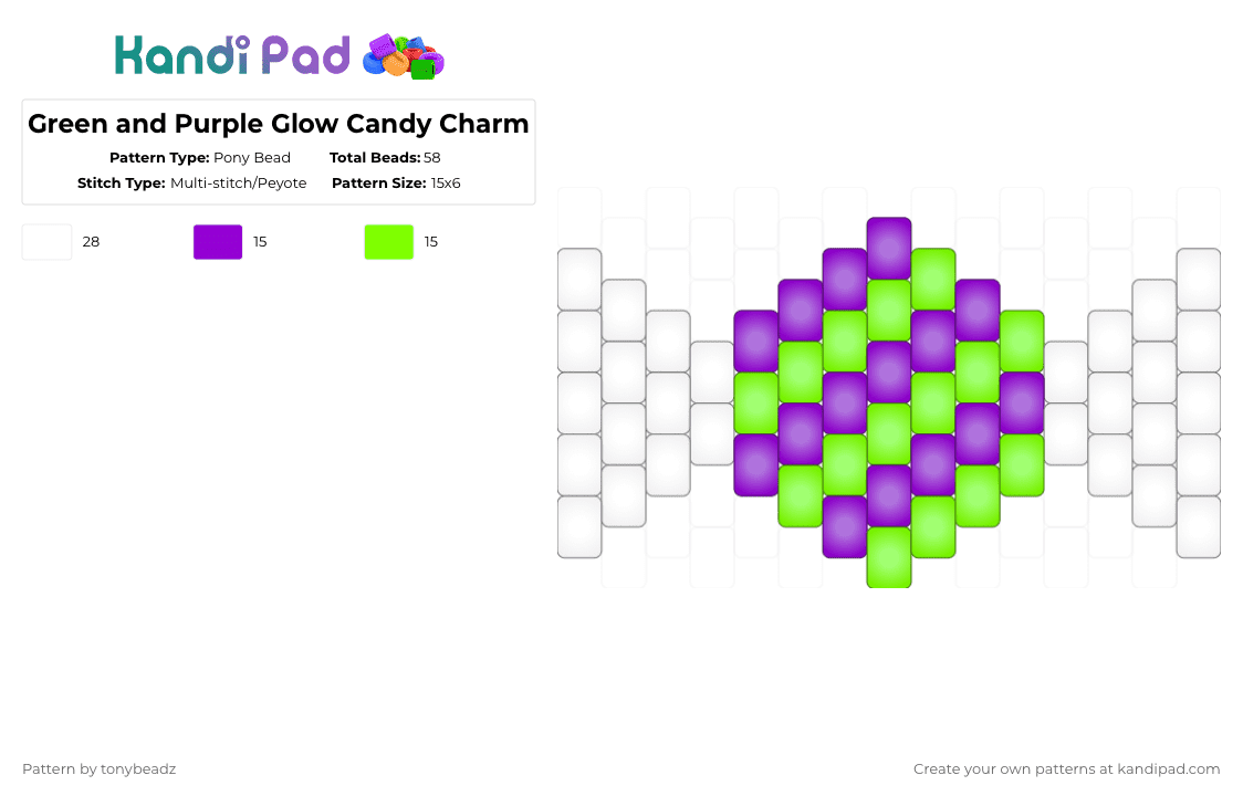 Green and Purple Glow Candy Charm - Pony Bead Pattern by tonybeadz on Kandi Pad - purple,green