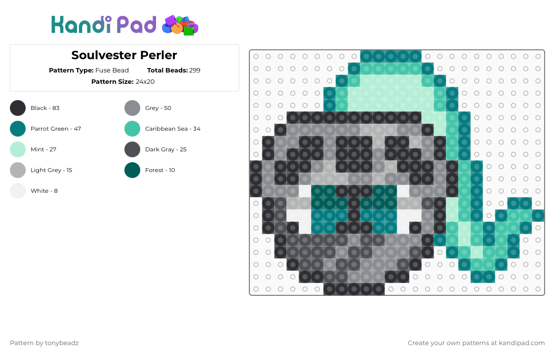 Soulvester Perler - Fuse Bead Pattern by tonybeadz on Kandi Pad - gray,teal