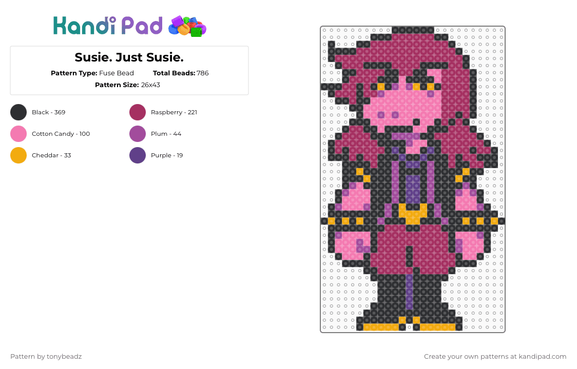 Susie. Just Susie. - Fuse Bead Pattern by tonybeadz on Kandi Pad - pink