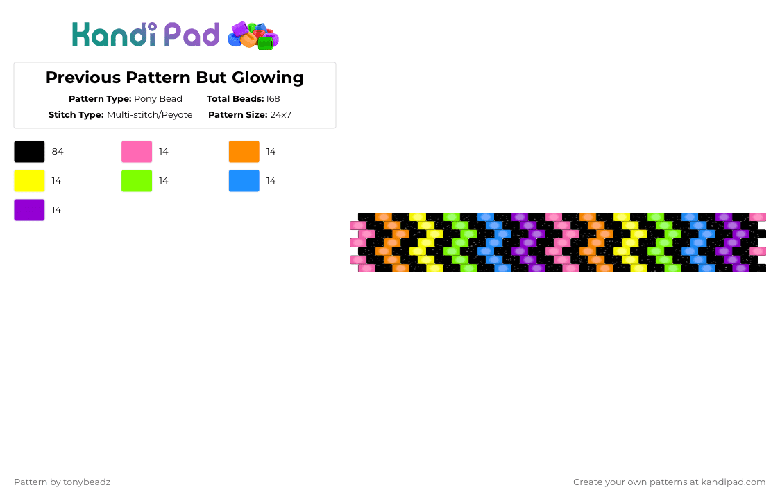 Previous Pattern But Glowing - Pony Bead Pattern by tonybeadz on Kandi Pad - black,orange,green,purple,colorful