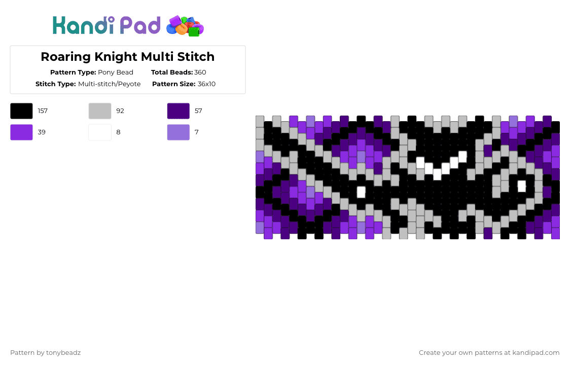 Roaring Knight Multi Stitch - Pony Bead Pattern by tonybeadz on Kandi Pad - beige,purple,roaring knight,deltarune,toby fox,black knife,december,dess