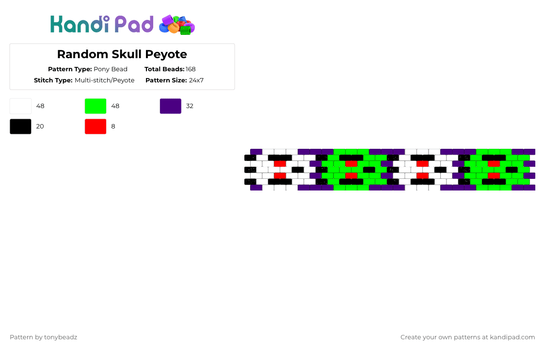 Random Skull Peyote - Pony Bead Pattern by tonybeadz on Kandi Pad - purple,green