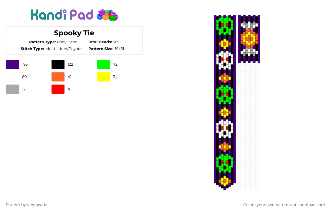 Spooky Tie - Pony Bead Pattern by tonybeadz on Kandi Pad - purple,green